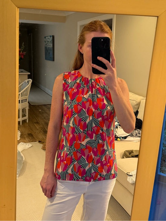 Tory Burch Tops - Tory Burch Pink, Orange & Black Floral-Print Sleeveless Blouse